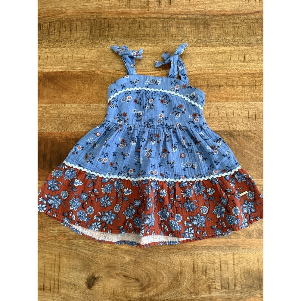 Tahari Girl Toddler Dress 2T Blue Red Floral Boho Tie Strap Summer